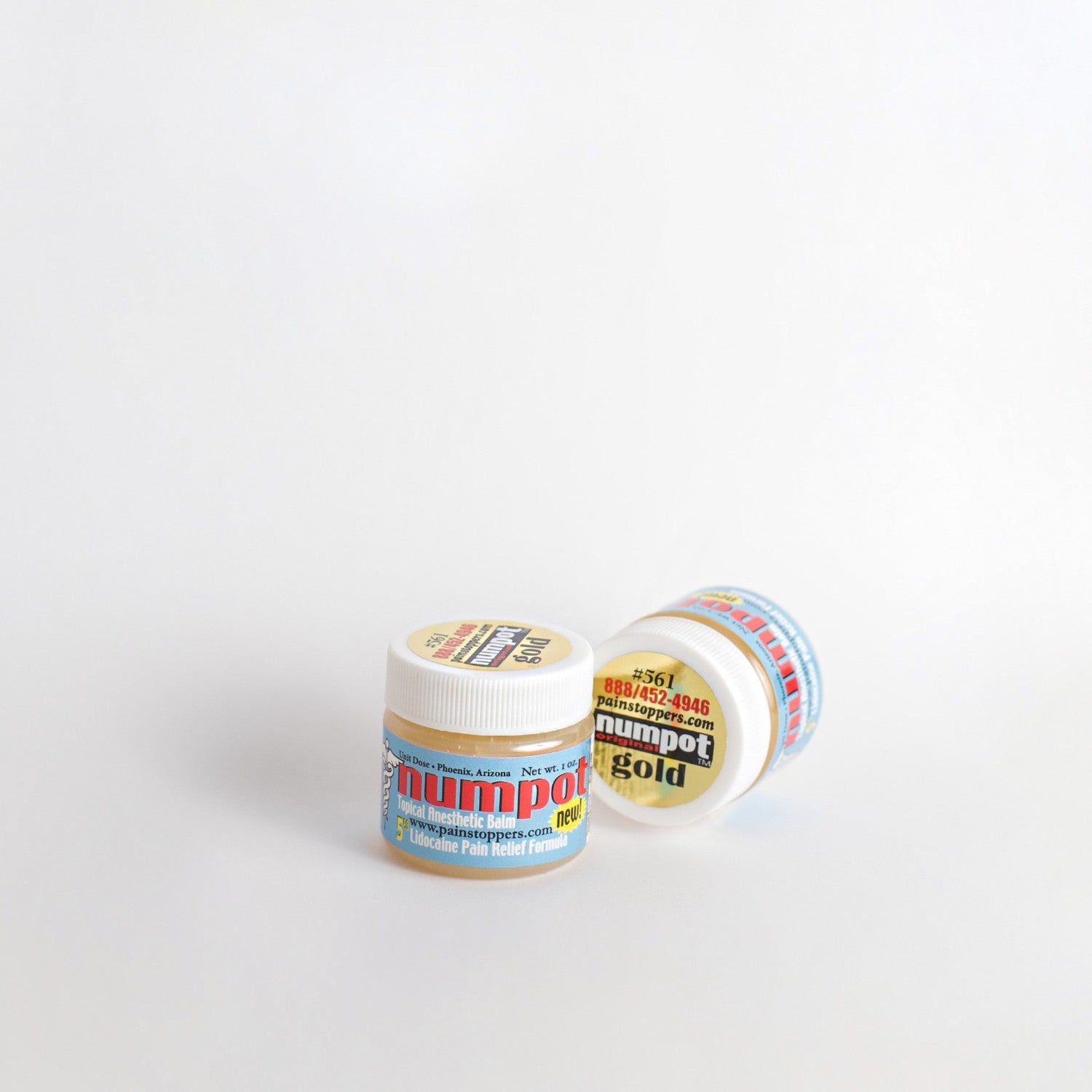 Numpot Gold ointment for Permanent Makeup, Painstoppers, Unit Dose Ltd, Topical Anesthetic Balm front side-by-side